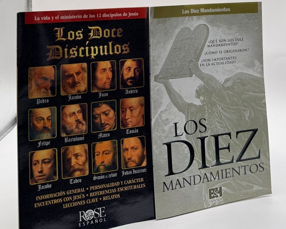 Compra el pack de 2 guías de estudio en español: Los Doce Discípulos (Rose) y Los Diez Mandamientos (B&H). Ideal para clases bíblicas y grupos.